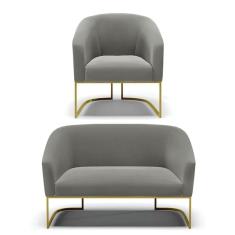 Namoradeira E Poltrona Base Industrial Dourado Stella Suede Grafite D03 - D`rossi