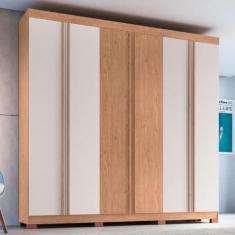 Guarda Roupa Casal 6 Portas 4 Gavetas Eros Móveis Castro, Cedro/Blanc