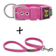 Coleira Cachorro Grande Pit Bull + Guia 80cm (rosa) Fit - Amorosso, Ro