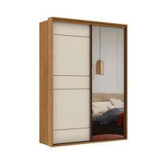 Guarda-Roupa Solteiro com Espelho Qualitá 100% MDF 2 PT 3 GV Freijó e Off White