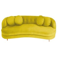 Sofá Curvo 3 Lugares Orgânico Sala Recepção Luxo Panamá 185cm Suede Amarelo