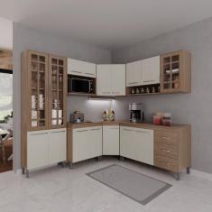 Cozinha Modulada Completa Fidelitá Paris 7 Peças 410cm 16 Portas 3 Gavetas Com Tampo Nogal/salinas
