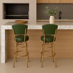 Kit 2 Banquetas Alta Bar Giratória com Encosto cor Dourado fosco Assen
