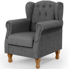 Poltrona Decorativa Para Sala de Estar Yara Linho Cinza Escuro - Lyam 