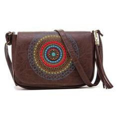 Bolsa Flap Transversal Feminina com Detalhe Bordado Mandala e Zíper-Feminino