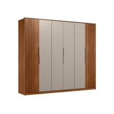 Roupeiro Ripado 6 Portas Casal Milão Nogueira Nude Prime