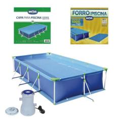 Kit Piscina Premium 5000 Litros + Capa + Forro + Filtro Bomba - Mor