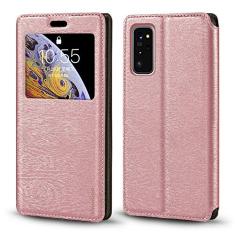 Capa para Samsung Galaxy Note 20, capa de couro de grão de madeira com porta-cartão e janela, capa flip magnética para Samsung Galaxy Note 20 5G