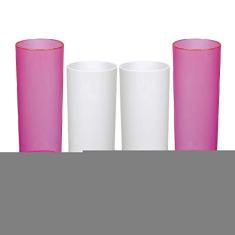 Kit 4 Copos Tubo Branco e Rosa Neon 300 ml