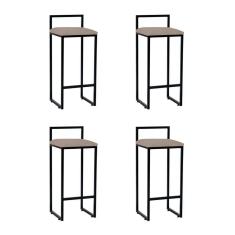 Kit 4 Banquetas Industrial Alta Bar Cozinha Bistrô Em Aço Dori Preta Assento Suede Bege - Cor: Bege