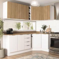 Cozinha Modulada 8 Peças 3 Aéreos 3 Balcões Adega e Toalheiro Ipanema Cabecasa Madeiramadeira Acácia/Branco
