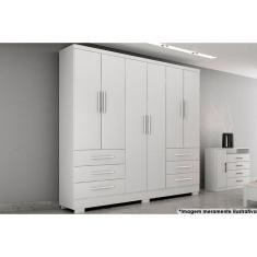 Guarda Roupa Solteiro 6 Portas e 6 Gavetas c/Pés Encant Branco - Novo Horizonte
