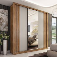 Guarda-Roupa Casal 3 Portas Moema Amêndola Touch/Nude-Preto Prime TX