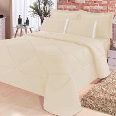 Kit Edredom + Lençol Aconchego Dupla Face Casal Queen 6 Pçs - Palha - 