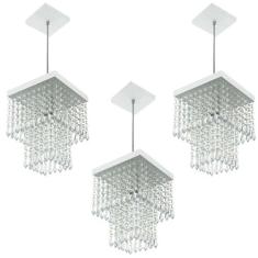 Kit 3 Lustre Pendente De Cristal Acrílico Marrycriic Branco - MARRYLUZ