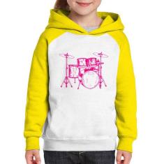 Moletom Infantil Bateria Música (rosa) - Foca na Moda, Branco, Amarelo