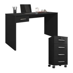 Mesa para computador com Gaveta e Gaveteiro Gávea com Chave 4 Gavetas Preto Fosco - Móveis Leão