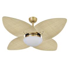 Ventilador De Teto Vd42 Dourado 4 Pás Rattan Natural 110V