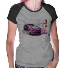 Baby Look Raglan Lava Jato Carro Roxo - Foca na Moda, Cinza, Preto, GG