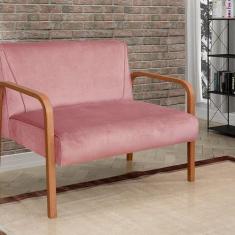 Namoradeira Anita Sofá 2 Lugares Moderna Braço Madeira Rosa Veludo Ros