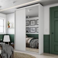 Guarda Roupa Solteiro com Espelho 2 Portas 3 Gavetas Lugano RR Moveis Branco