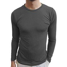 Camiseta Masculina Básica Gola Redonda Manga Longa cor:cinza;tamanho:g