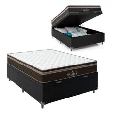 Cama Box Baú Casal + Colchão Paris Molas Ensacadas - 66x138x188cm - Couro Preto