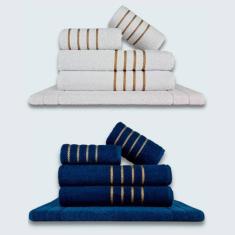 Jogo De Toalhas 10Pçs Coleção Dubai 100% Algodão Branco+Azul