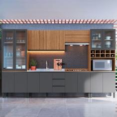Cozinha Completa Cambará 16 Portas 3 Gavetas Montana/Grafite - Quiditá Móveis