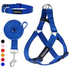 Peitoral antipuxão para cães – Conjunto de coleira ajustável para cães pequenos, médios e grandes – Peitoral macio à prova de fuga para caminhadas, treinamento, caminhadas, atividades ao ar livre