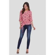 Blusa Manga 3/4 com Laço Tecido Vermelho Tam. P-Feminino