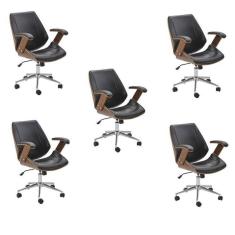Kit 5 Cadeiras de Escritório Diretor Giratória Office Lisboa Preto
