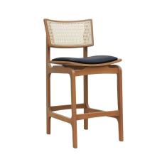 Banqueta Alta Bistrô Apollo Madeira Maciça Encosto Telinha Assento Anatômico Estofado Sintético Natural/Preto