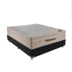 Cama Box Casal Marrom e Colchão Ortobom Airtech SpringPocket, Preto