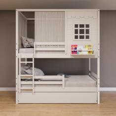 Treliche Casinha Reta com Grade Removível e Cortina Madeira Maciça Bra