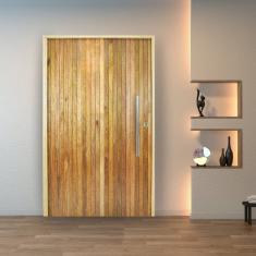 Porta Pivotante Ripada Cedro Batente 14 Puxador Tubo 120 X 210 Esquerdo Natural