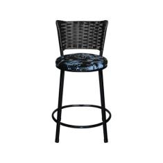 Banqueta Baixa Para Cozinha Ratan Preta Estofado Floral - Lamar Design