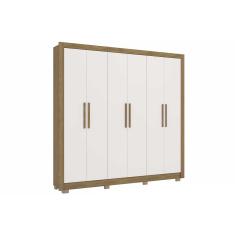Guarda Roupa Casal 6 Portas e 3 Gavetas c/ Pés CB04M569 Nogueira/Branco - Kappesberg