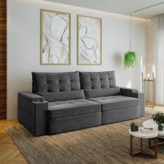 Sofá Retrátil Reclinável 4 Lugares 260cm Porta Copos e USB Embaúba Ext