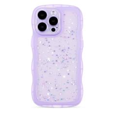 ZTOFERA Capa para iPhone 13 Pro Max de 6,7 polegadas, linda capa ondulada encaracolada com glitter estrela, capa protetora de telefone de TPU (poliuretano termoplástico) macio e brilhante transparente