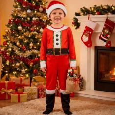 Fantasia Papai Noel Infantil Barata Longa e Com Gorro - Fantasias Caro