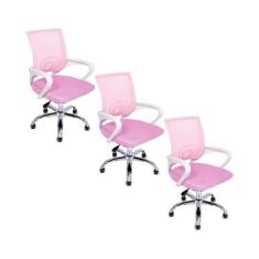 Kit 3 Cadeiras de Escritório Begonia Ergonômico Rosa - Oficial