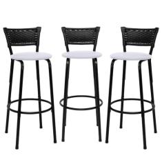 Kit 3 Banqueta Cadeira Alta Cozinha Balcão Bancada Acabamento Da Estru