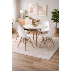 Kit Mesa Jantar Cozinha Moderna Tendencia Eiffel 80cm 4 Cadeiras Eames