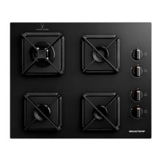 Cooktop 4 Bocas a Gás GLP Brastemp Mesa de Vidro Preto Acendimento Sup