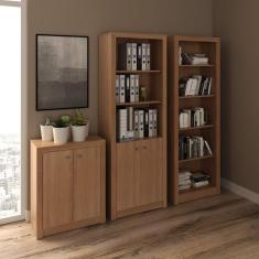 Conjunto Home Office 3 Peças com 1 Balcão 1 Armário 1 Estante Tecno Mobili Amendoa