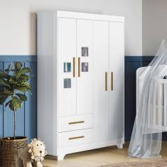 Guarda Roupa de Bebê 100% MDF 4 Portas 2 Gavetas Fly Branco