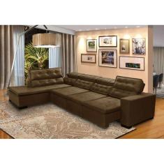 Sofá 7 Lugares de Canto Retrátil e Reclinável Sttilo com Chaise D 3,60 x 2,20 m Marrom512 MegaSul
