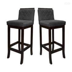 Kit 2 Banquetas Média de Madeira Maciça Nice com Encosto Matelassê Suede Cinza CCS