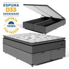Cama Box Báu com Colchão Resistence Espuma D33 Pillow Top Queen 158cm